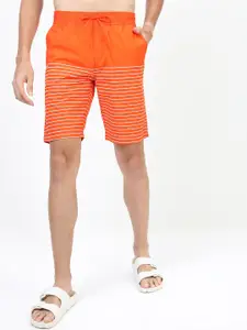 HIGHLANDER Men Orange Striped Slim Fit Shorts