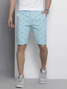The Indian Garage Co Men Blue Printed Slim Fit Cotton Chino Shorts