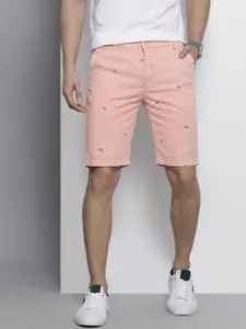The Indian Garage Co Men Pink Conversational Printed Slim Fit Cotton Chino Shorts