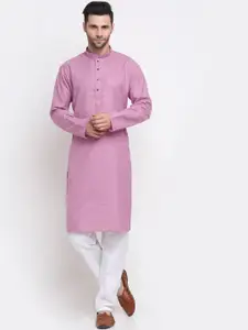 KRAFT INDIA Men Purple & White Checked Pure Cotton Kurta with Pyjamas