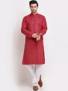 KRAFT INDIA Men Pink & White Printed Pure Cotton Kurta with Pyjamas