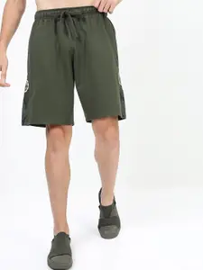 KETCH Men Olive Green Solid Cotton Shorts