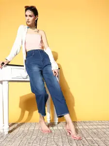 plusS Women Stylish Blue High-Rise Regular Fit Cropped Stretchable Jeans