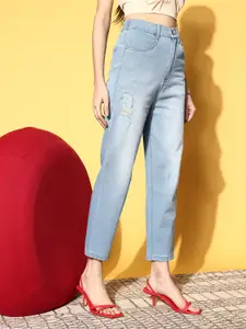 plusS Women Blue High-Rise Regular Fit Cropped Stretchable Jeans