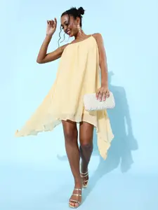MISH Women Cream Solid Pleated Form Dress