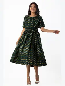 KALINI Green Ethnic Midi Dress
