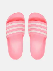 ADIDAS Women Pink & White Striped Adilette Aqua Sliders