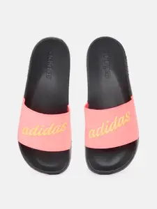 ADIDAS Women Coral Brand Logo Printed Adilette Sliders