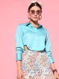 STREET 9 Turquoise Blue Shirt Style Crop Top