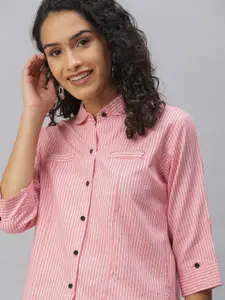 SHOWOFF Women Pink Comfort Striped Casual Shirt