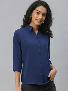 SHOWOFF Women Navy Blue Slim Fit Casual Shirt