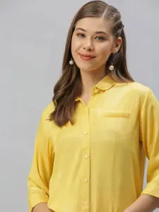SHOWOFF Women Yellow Comfort Regular Fit Casual Shirt