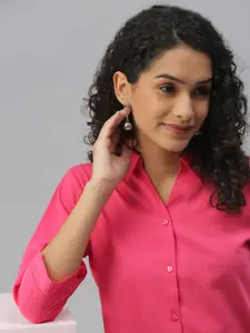SHOWOFF Women Pink Solid Comfort Slim Fit Casual Shirt