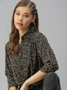 SHOWOFF Women Black Comfort Floral Printed Casual Shirt