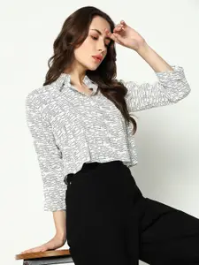 SHOWOFF Women White Comfort Boxy Printed Casual Shirt