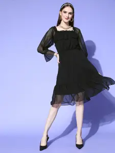 Kvsfab Women Stunning Black Solid Weightless Volume Dress