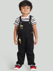 Zalio Infant Boys Navy Blue Solid Cotton Dungarees With T-Shirt