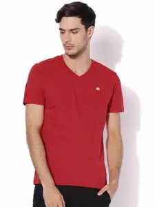 Aeropostale Men Red Solid Pure Cotton T-shirt