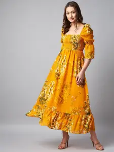StyleStone Yellow Floral Off-Shoulder Georgette Maxi Dress