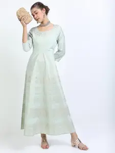 Vishudh Green Ethnic Motifs Ethnic Printed Maxi Dress