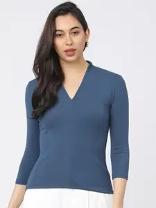 Tokyo Talkies Blue V-Neck Knitted Top