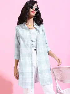 Tokyo Talkies Blue Checked Top With Longline Shirt