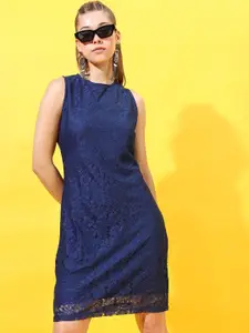 Tokyo Talkies Women Stylish Blue Self-Design Dress