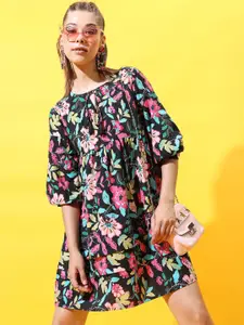 Tokyo Talkies Women Stunning Black Floral Dress