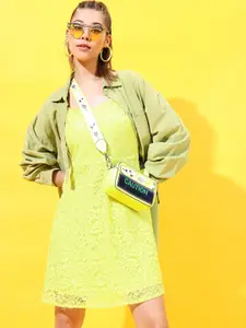 Tokyo Talkies Women Green Self-Design Dress