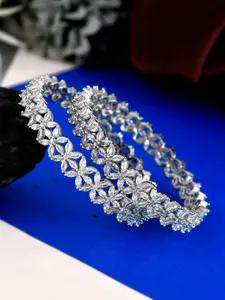 Silvermerc Designs Set Of 2 Silver-Plated White American Diamond Studded Bangle