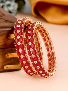 Silvermerc Designs  Gold Plated Red Set of 2 Stone Studded Bangles