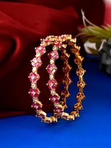 Silvermerc Designs Set Of 2 Red & Gold-Toned & Plated Stone Studded Bangles