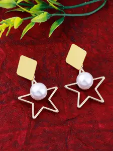 Silver Shine White Gold-Toned Star Shaped Drop Earrings