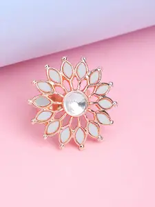 Bhana Fashion Rose Gold- Plated White Mirror Stone Studded Adjustable Finger Ring