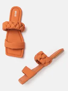 Lavie Women Orange Solid Braided Open Toe Flats