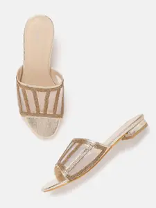 Lavie Women Gold-Toned Embellished Open Toe Flats