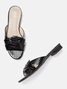 Lavie Women Black Croc Textured Open Toe Flats