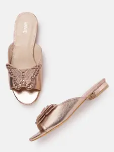 Lavie Women Bronze-Toned Embellished Open Toe Flats