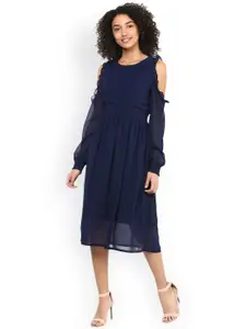 Harpa Women Navy Solid Fit & Flare Dress