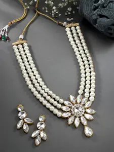 Peora Gold-Plated Pearl Kundan Choker Necklace with Earrings