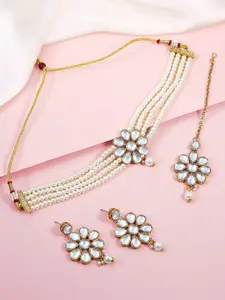 Peora White Traditional Gold Plated Kundan Pearl Choker Necklace Jewellery Set