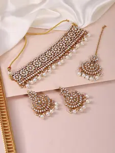 Peora  Gold-Plated White Kundan Necklace Jewellery Set