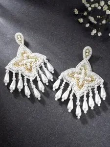 Peora White Pearl Geometric Dangle Drop Earrings