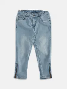 Pantaloons Junior Girls Blue Low Distress Light Fade Jeans