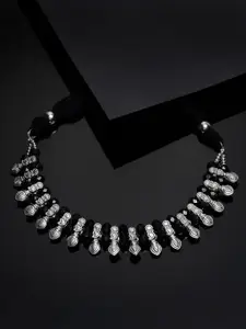 PANASH Silver-Toned & Black German Silver Oxidised Necklace