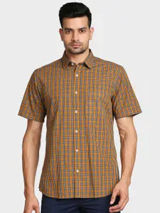ColorPlus Men Brown Tailored Fit Checked Casual Shirt