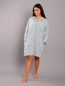 GAURANCHE Blue Striped Shirt Pure Cotton Nightdress