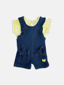Pantaloons Baby Girls Blue Solid Dungarees with T-Shirt