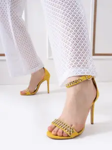 Saint G Women Gold Chain Detail Yellow Leather Stiletto Heels