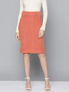 Chemistry Women Peach Cable Knitted Solid Skirt